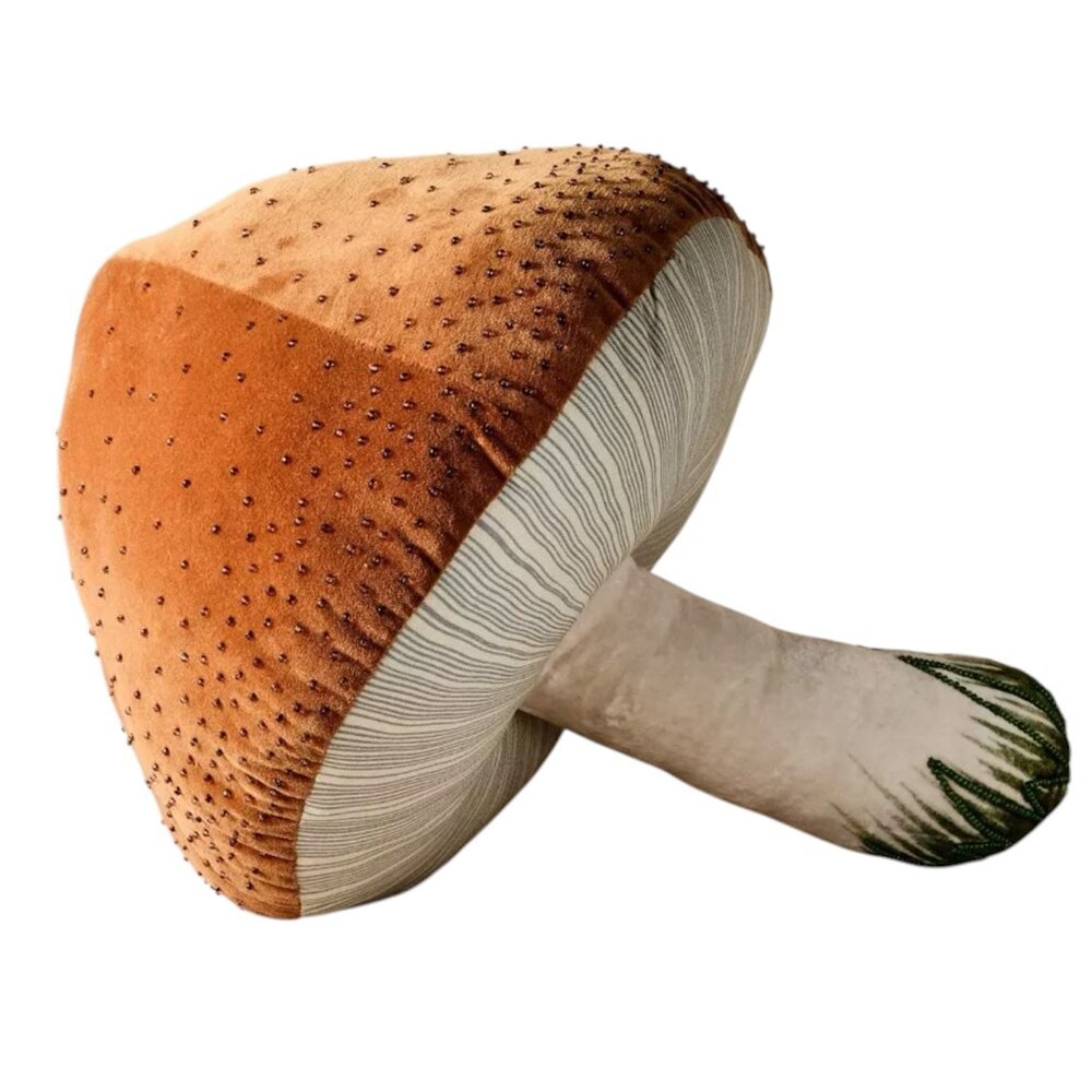 NEW John Derian X Target Beaded Mushroom Plush Pillow Brown 17x14